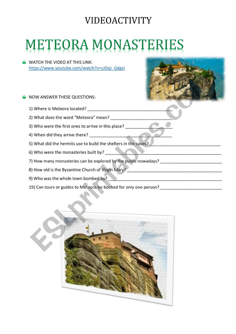 METEORA MONASTERIES worksheet