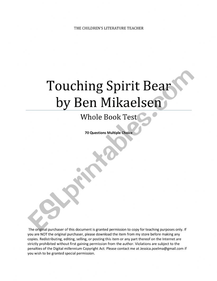 Touching spirit Bear reading quiz 