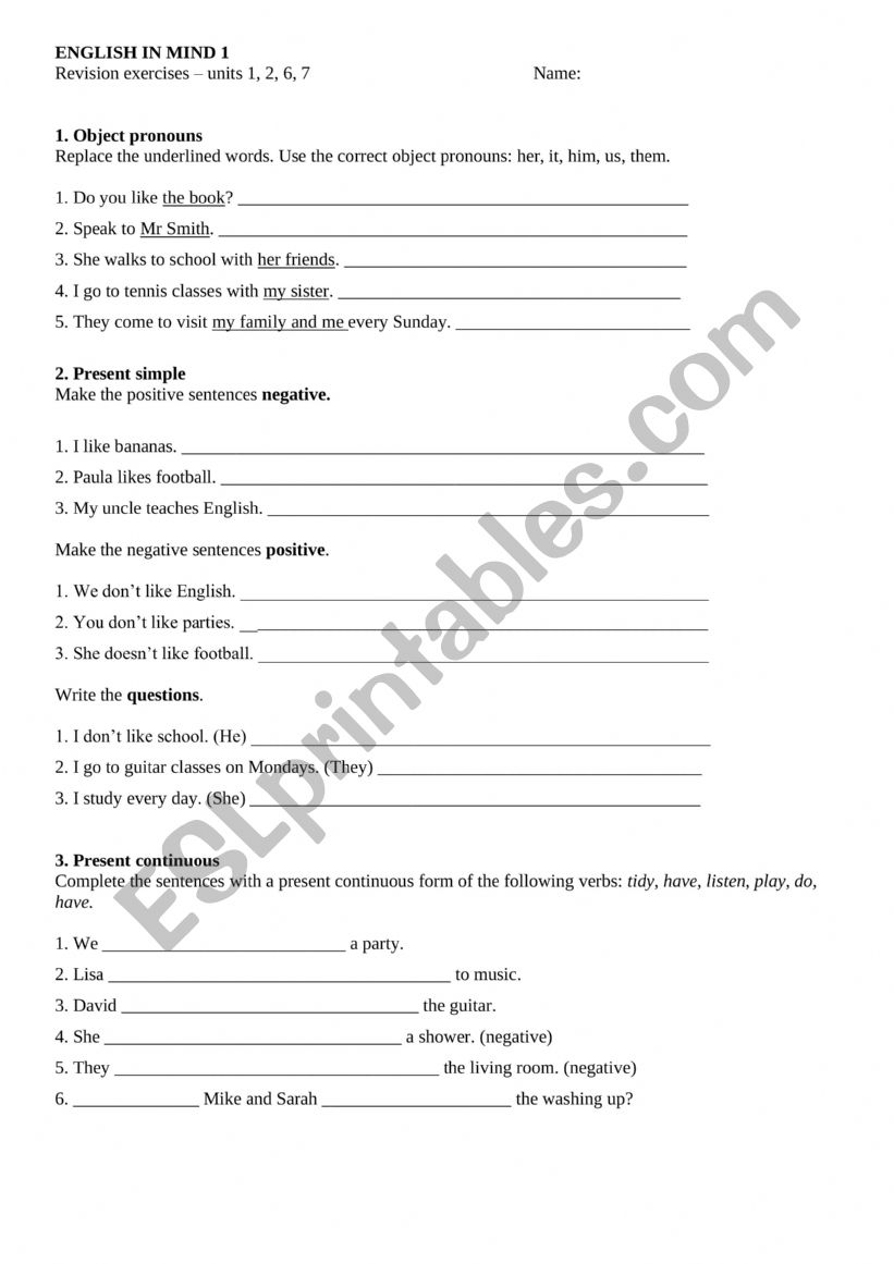 English in Mind - Revision 1st Term