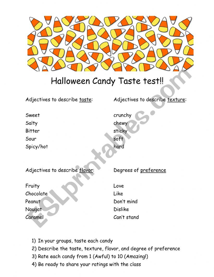 Halloween Candy Taste Test worksheet