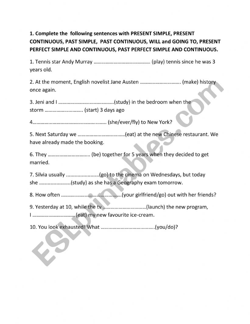 REVIEW ON VERB TENSES worksheet