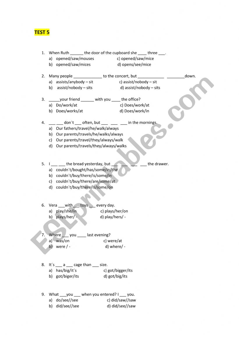 ELEMENTARY GRAMMAR worksheet