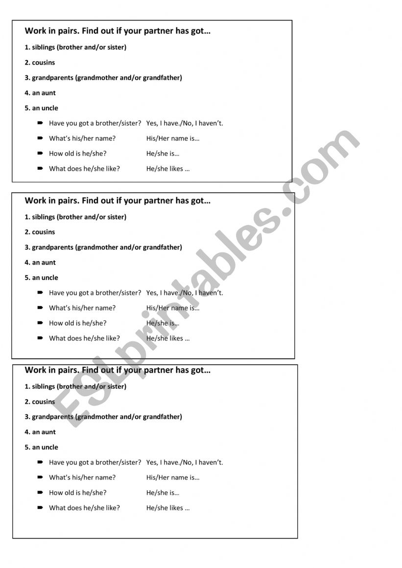 Family worksheet