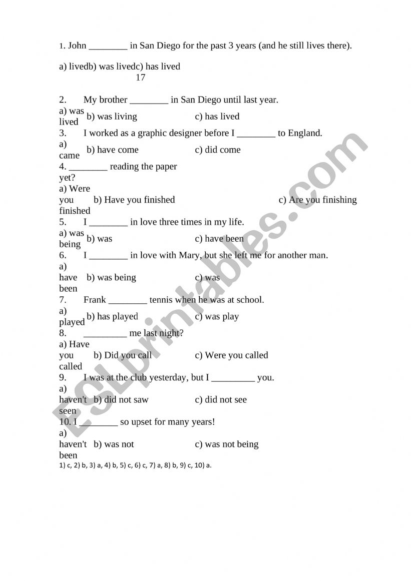 tenses worksheet