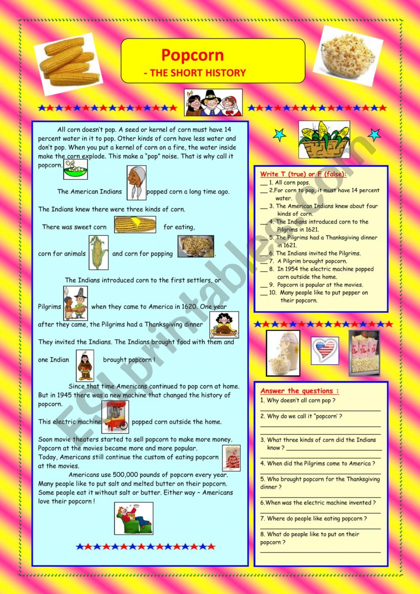 the history of popcorn worksheet