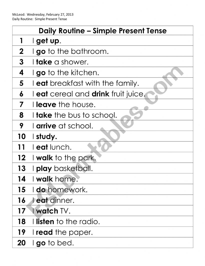 Daily routine  worksheet