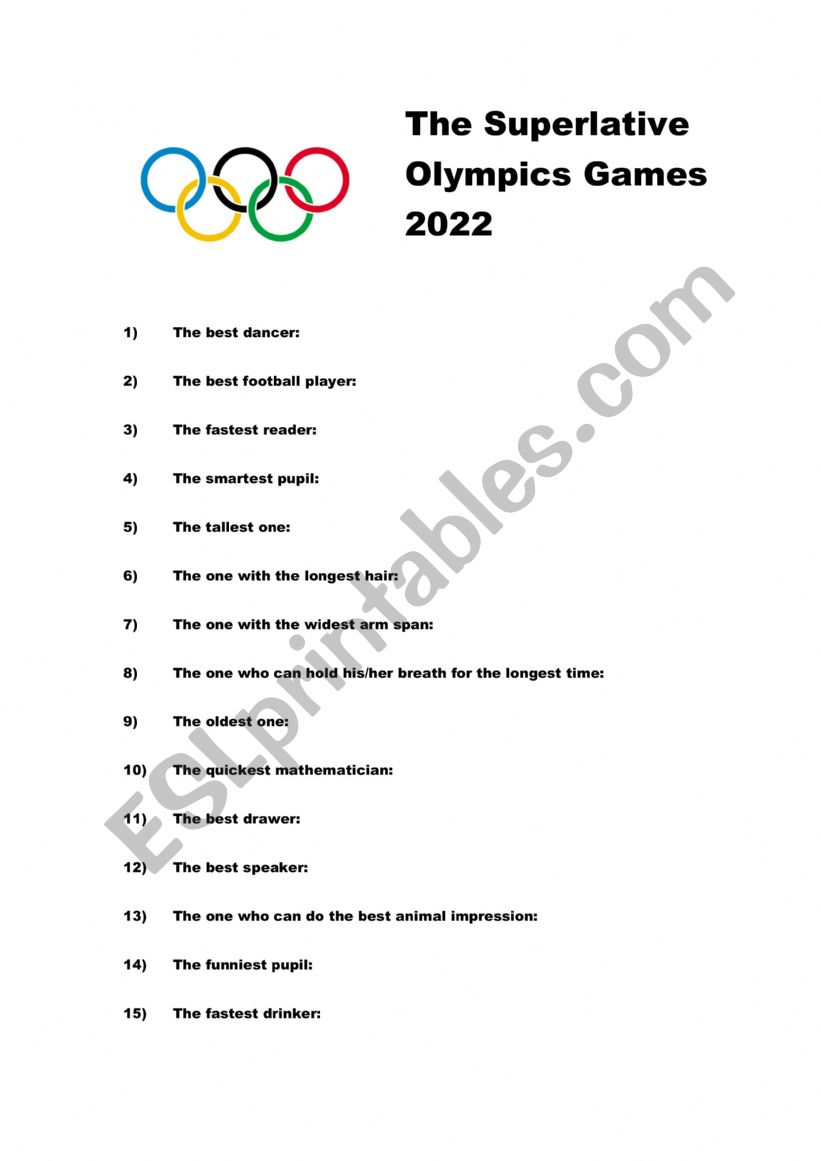 Superlative: Olympics worksheet