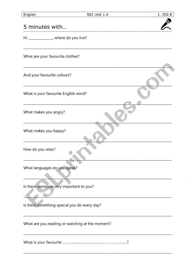 Interview likes dislikes worksheet