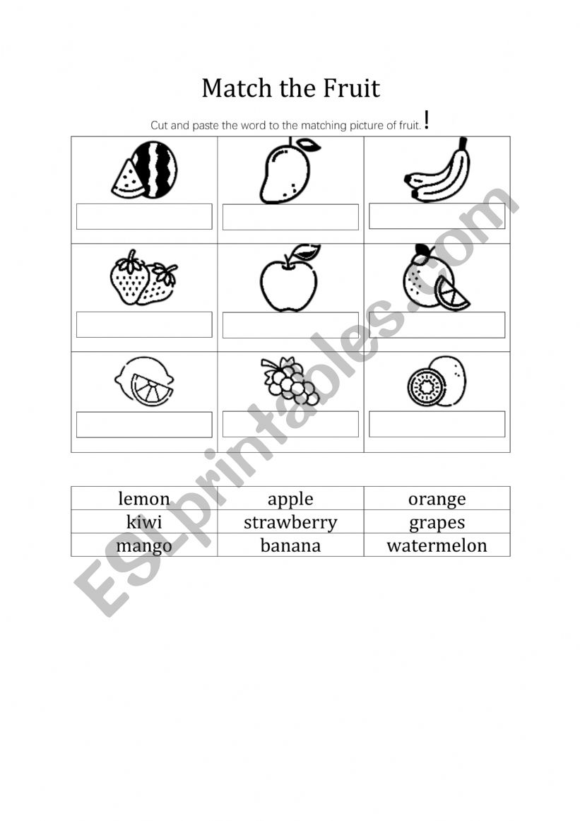 Match the Fruit cut and paste worksheet