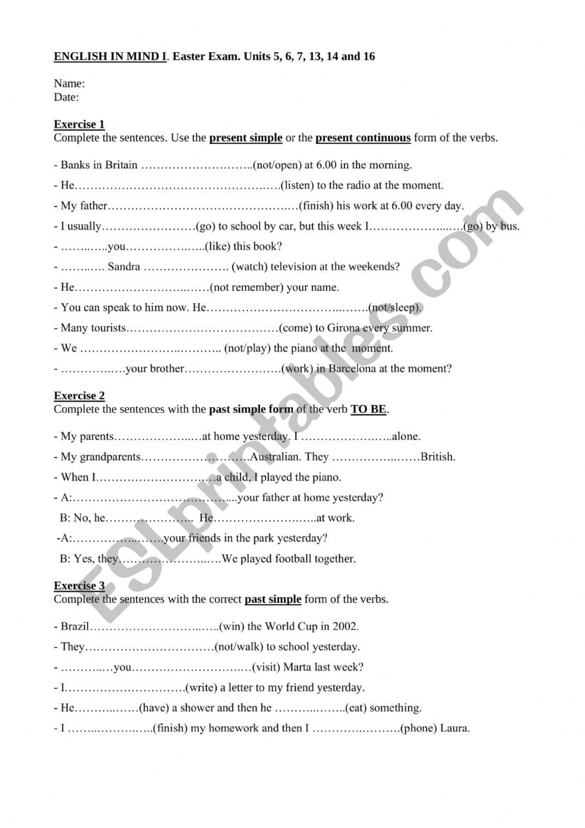 English in Mind 1 - 2nd Term exam - ESL worksheet by girolingua