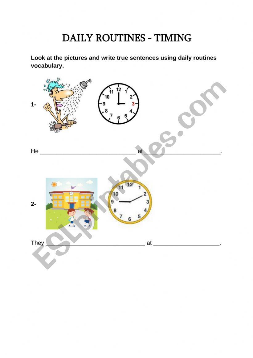 Daily routines and timing worksheet