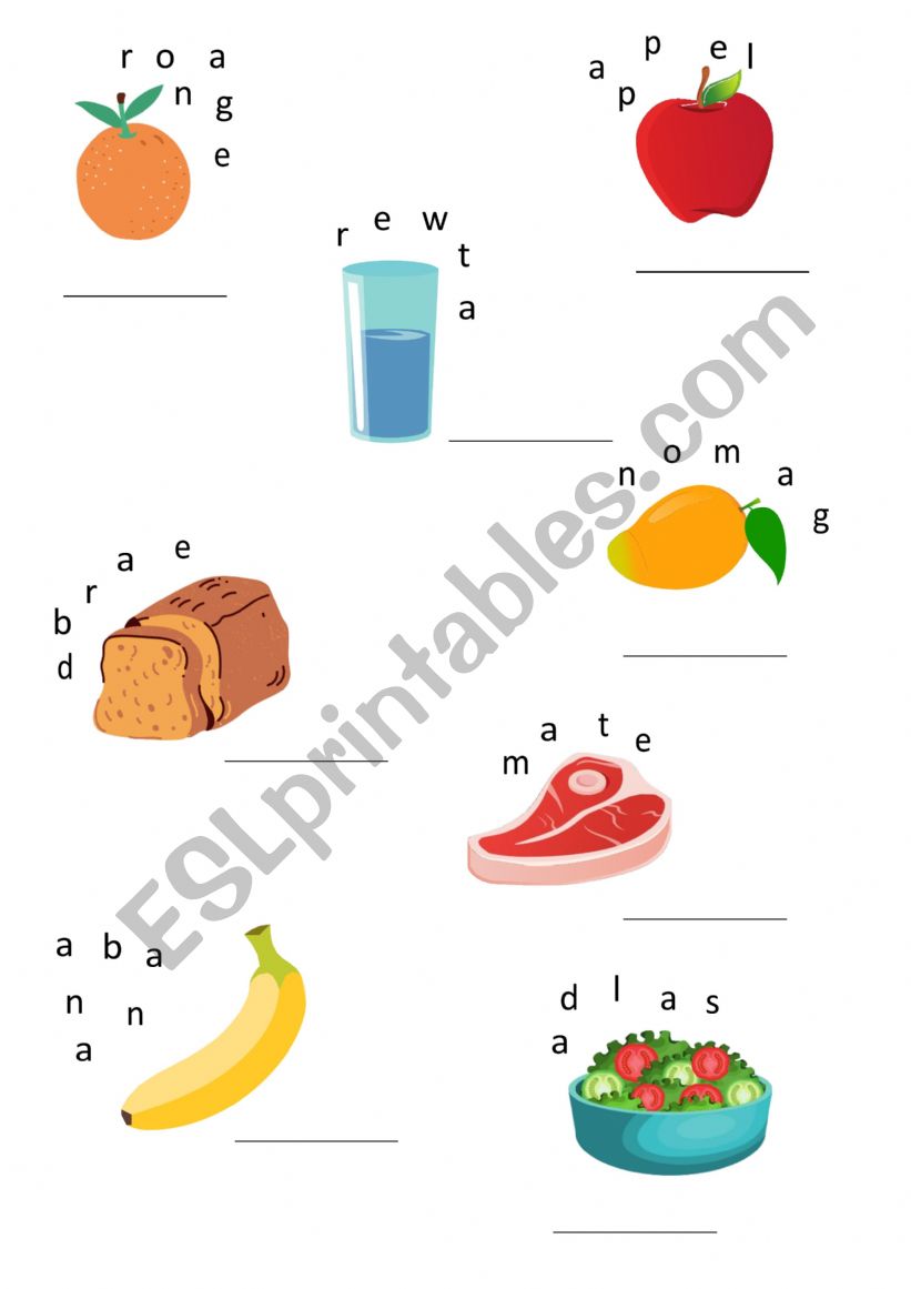 Food anagrams worksheet