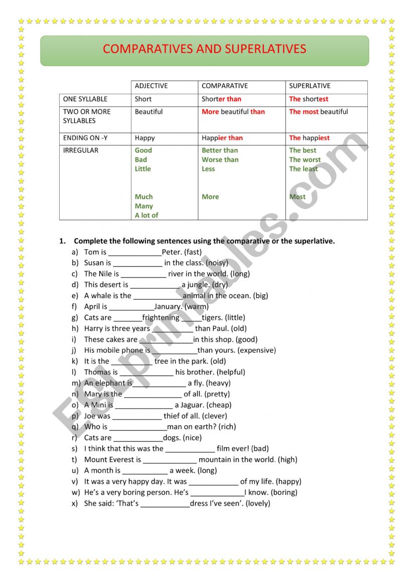 COMPARATIVES AND SUPERLATIVES + KEY