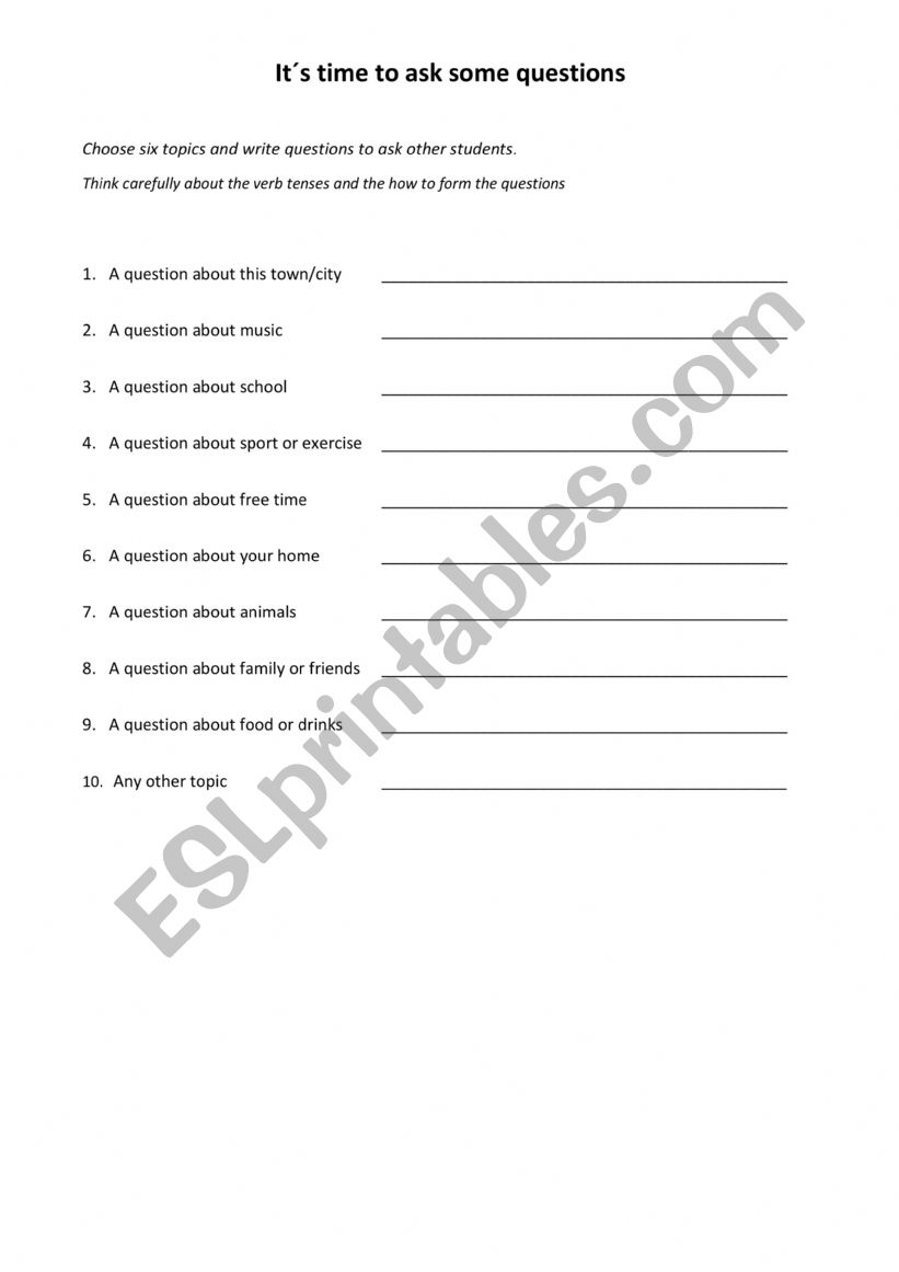 Asking questions worksheet