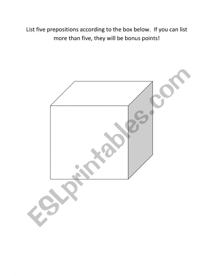 Prepositions with a box worksheet