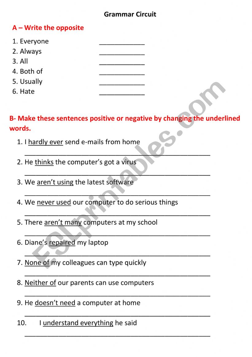 exercise worksheet