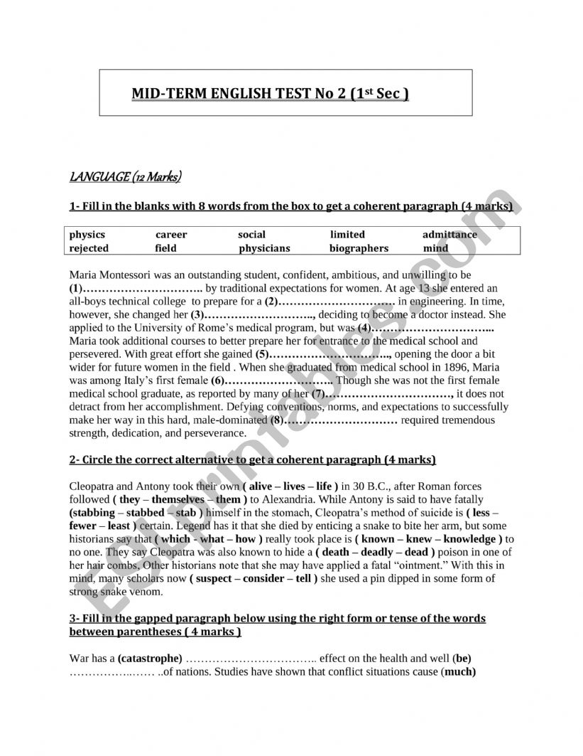 mid-term-test-2-first-form-secondary-esl-worksheet-by-med-ali