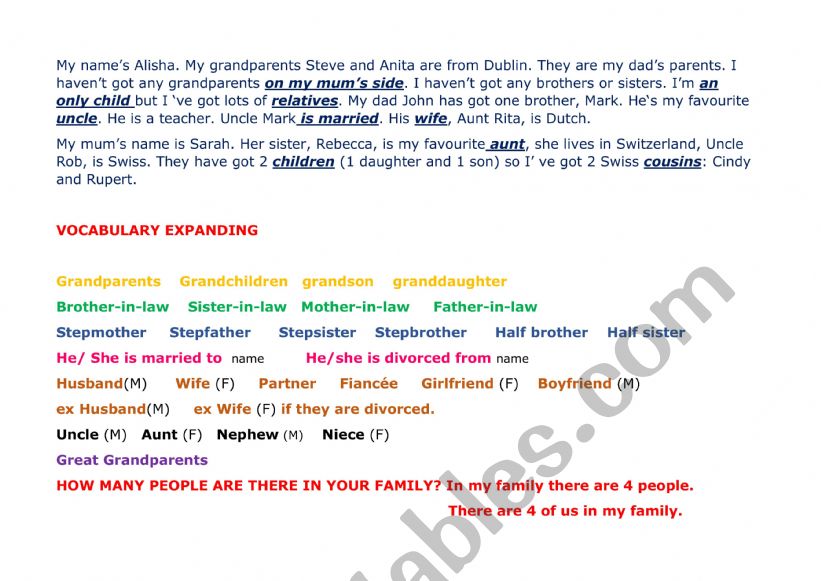 Vocabulary Expanding_FAMILY worksheet