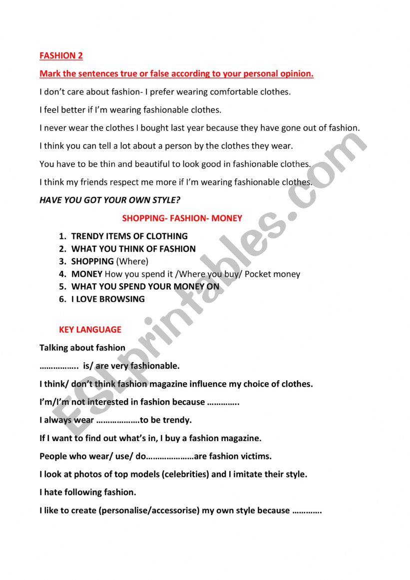 TOPIC_FASHION  worksheet