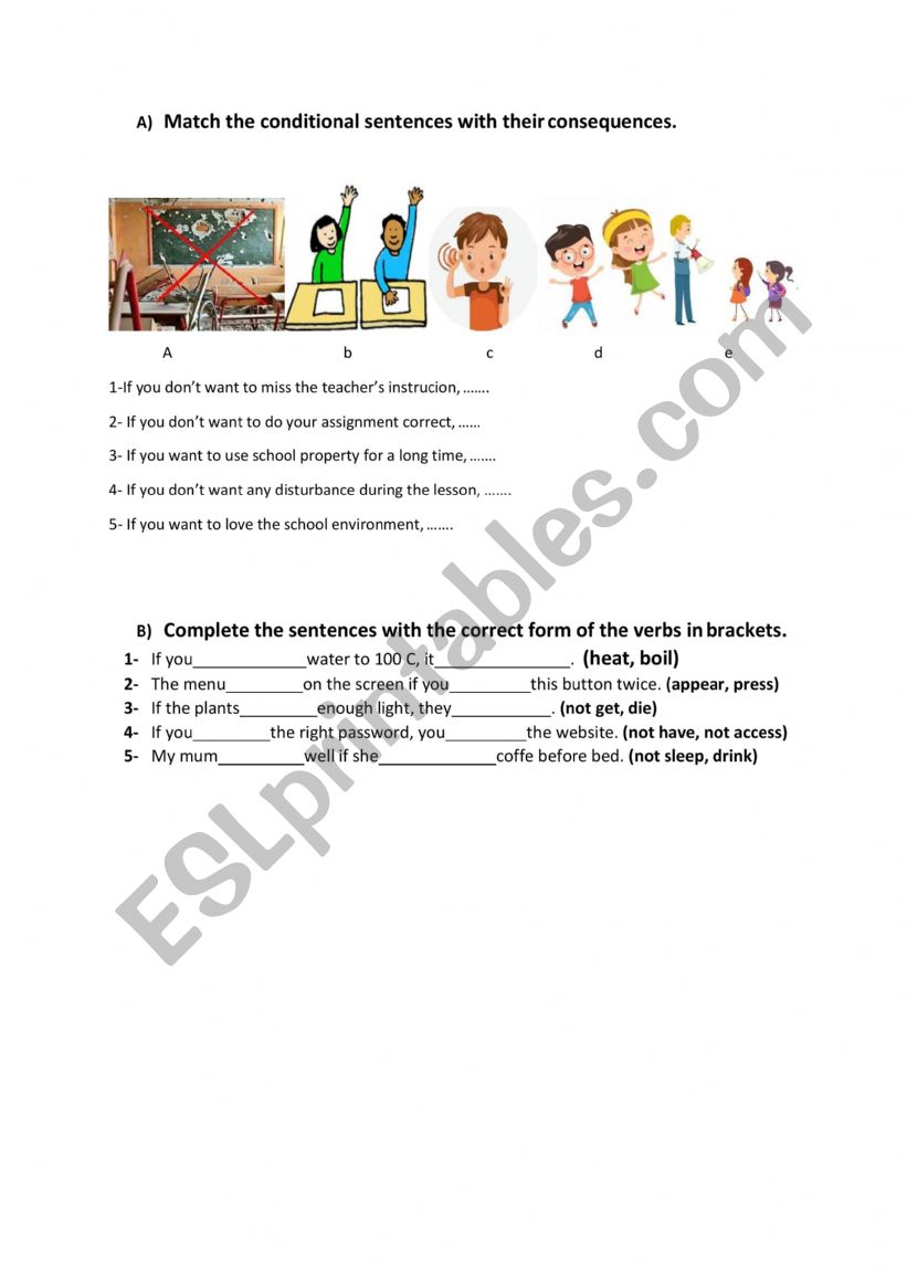 Conditionals - School rules worksheet