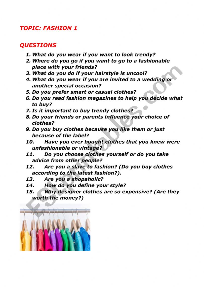 Questions_FASHION worksheet