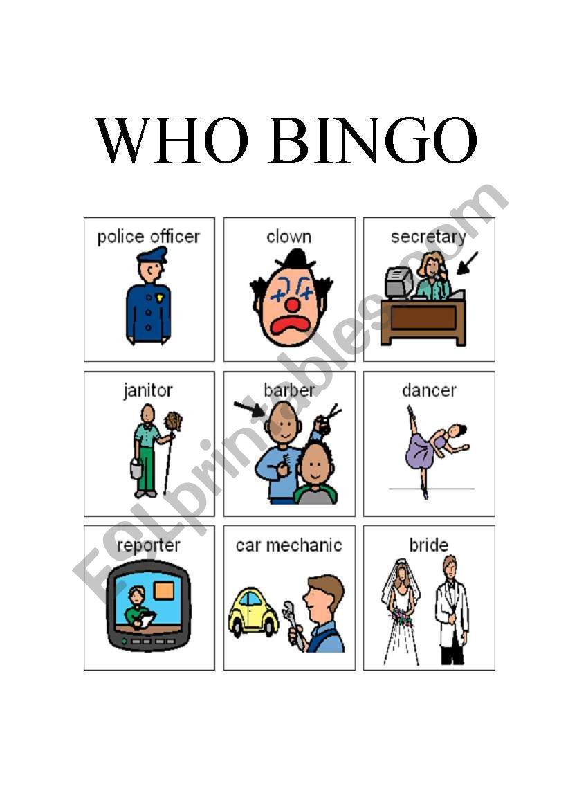 Who Bingo worksheet