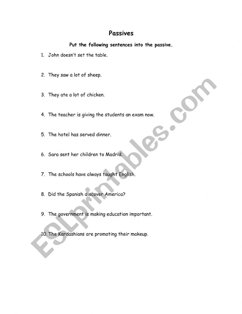 Passives worksheet