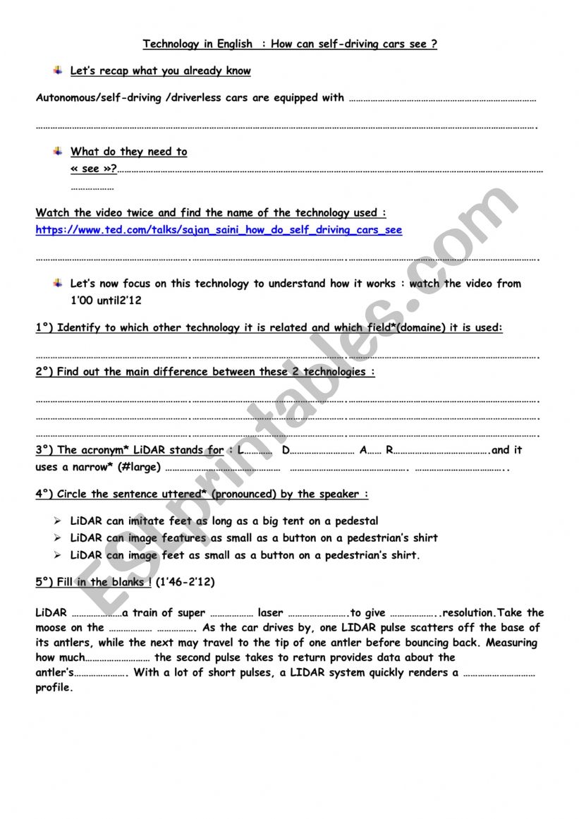 worksheet self-driving cars worksheet