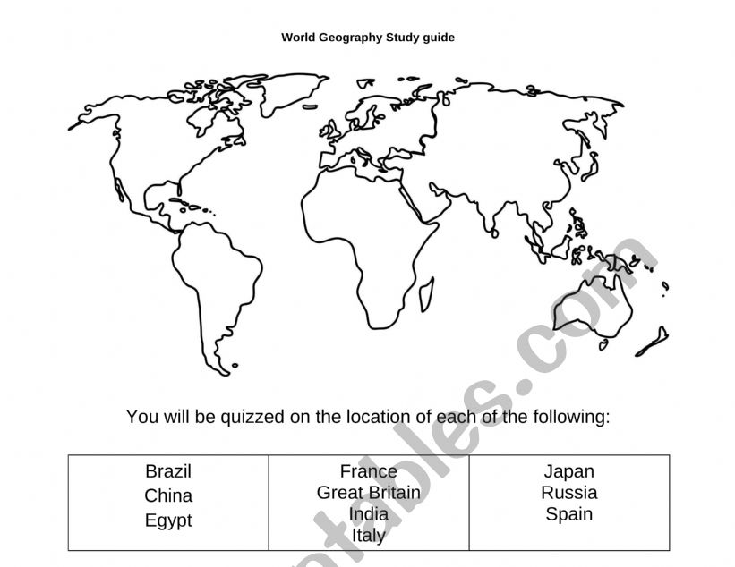 Major countries in the world  worksheet