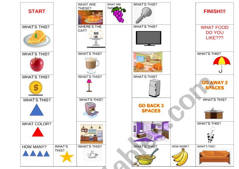 Board game Food and furniture worksheet