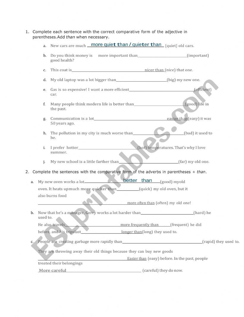 comparitives and superlatives worksheet