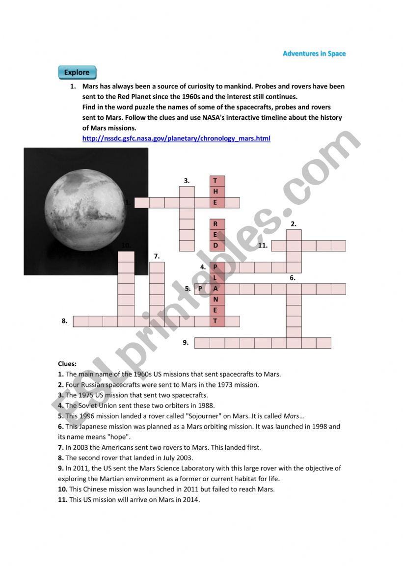 Adventure in space worksheet