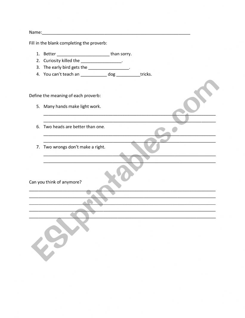 proverbs practice worksheet