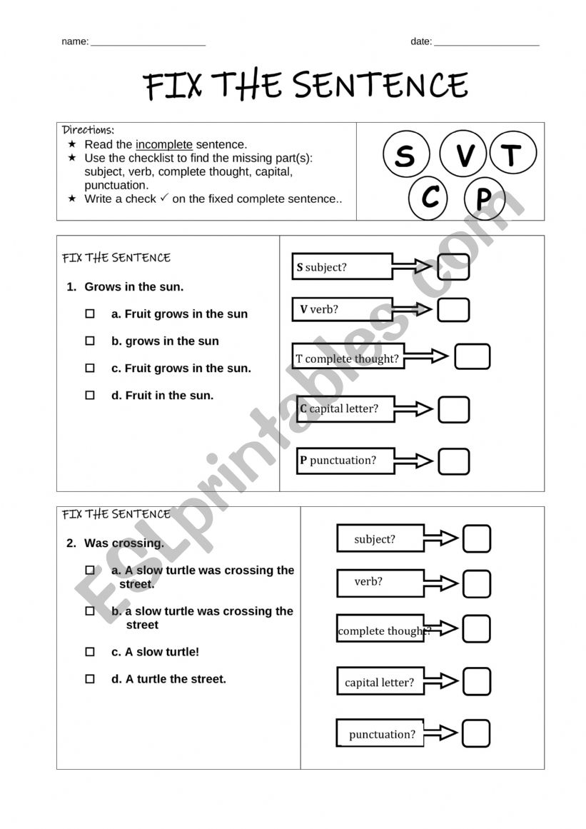 Sentence Strucutre exercises worksheet