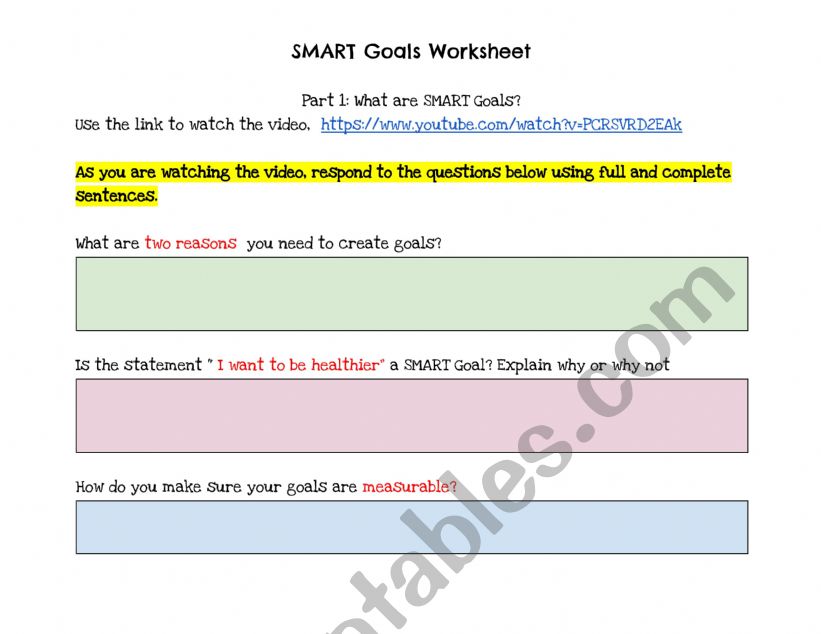 SMART Goals Worksheet  worksheet