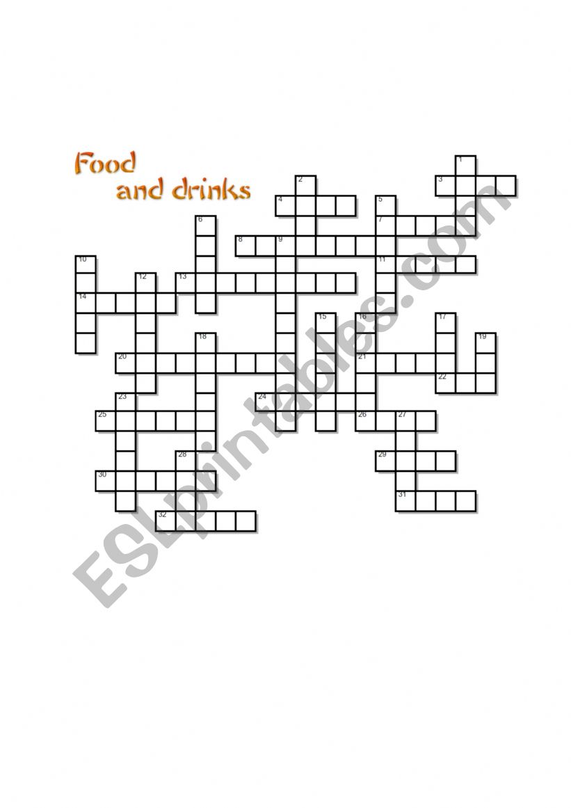 English vocabulary in use, Elementary; lesson 10 - Food and drinks. Crossword with key.