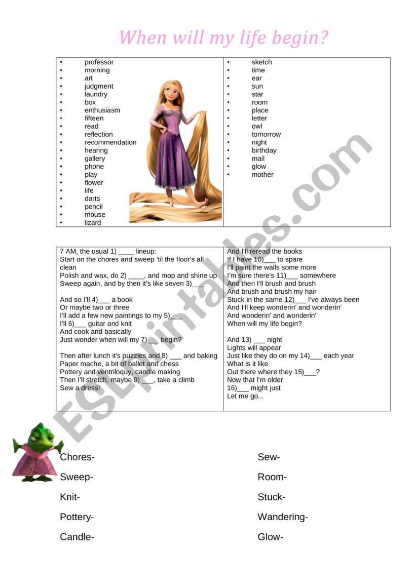 Rapunzel worksheet