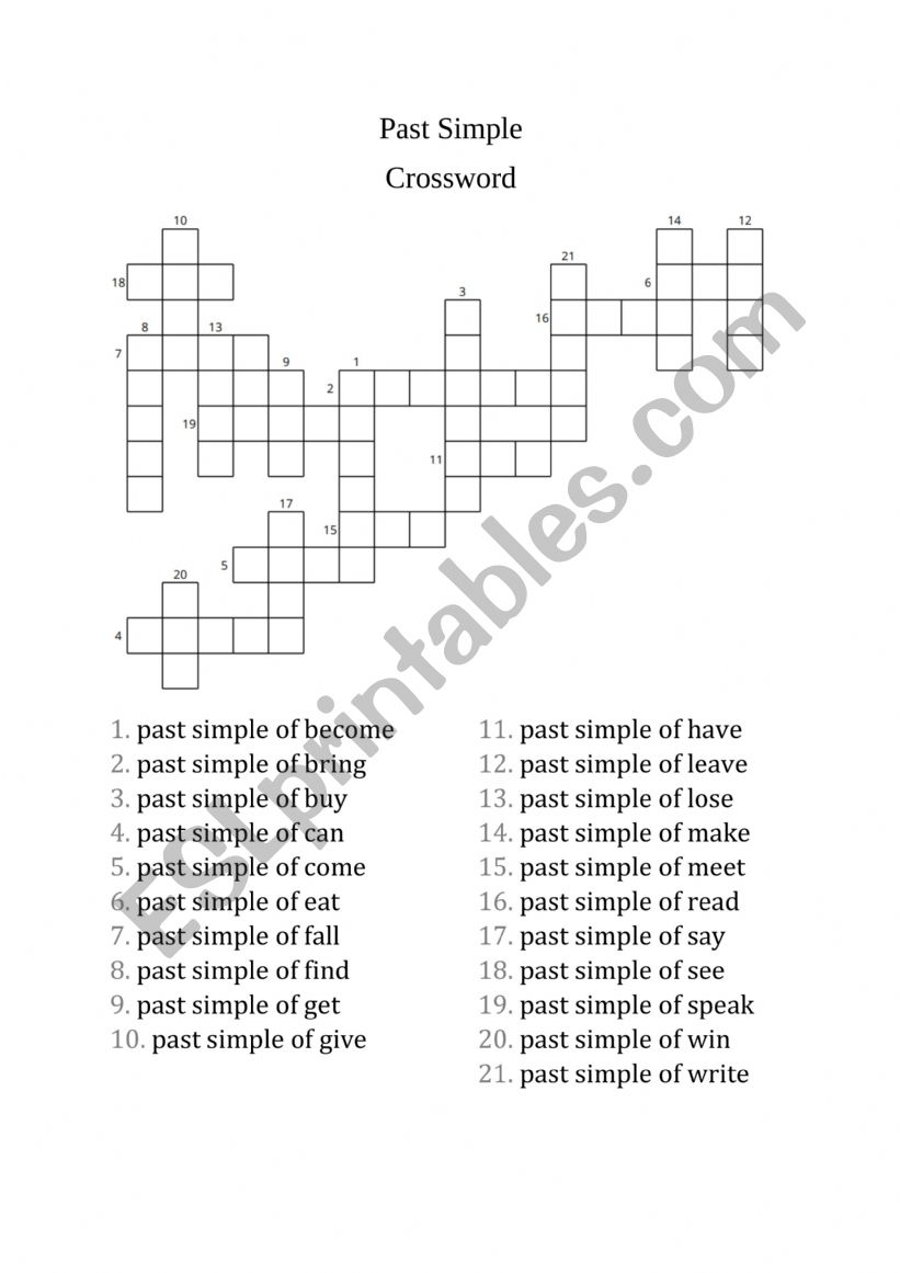 Crossword. Irregular verbs worksheet