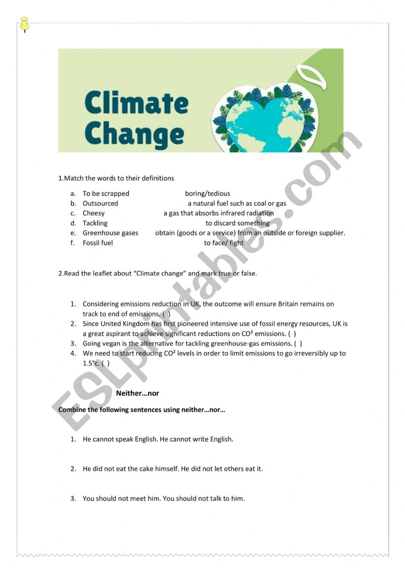 Climate changes  worksheet