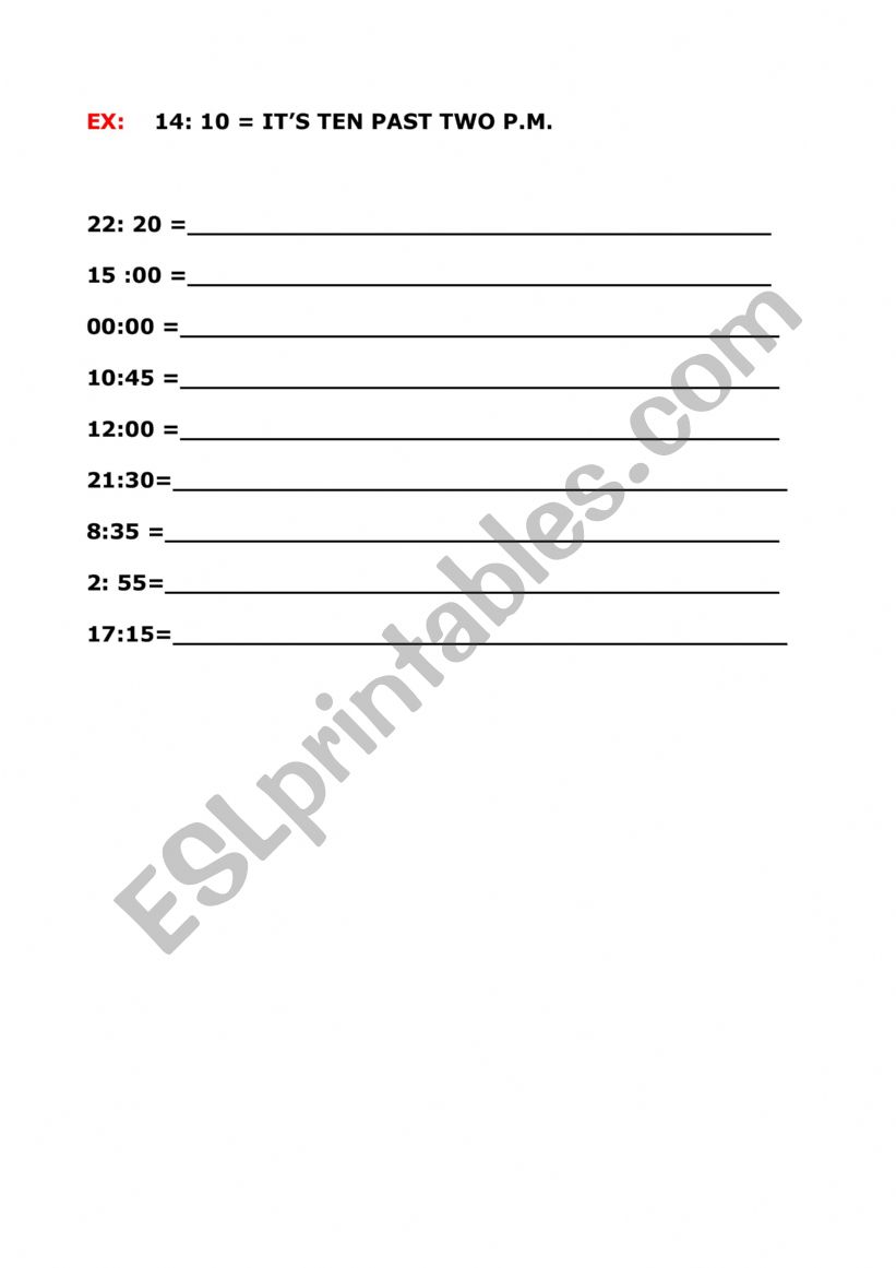 Exercise On the clock worksheet