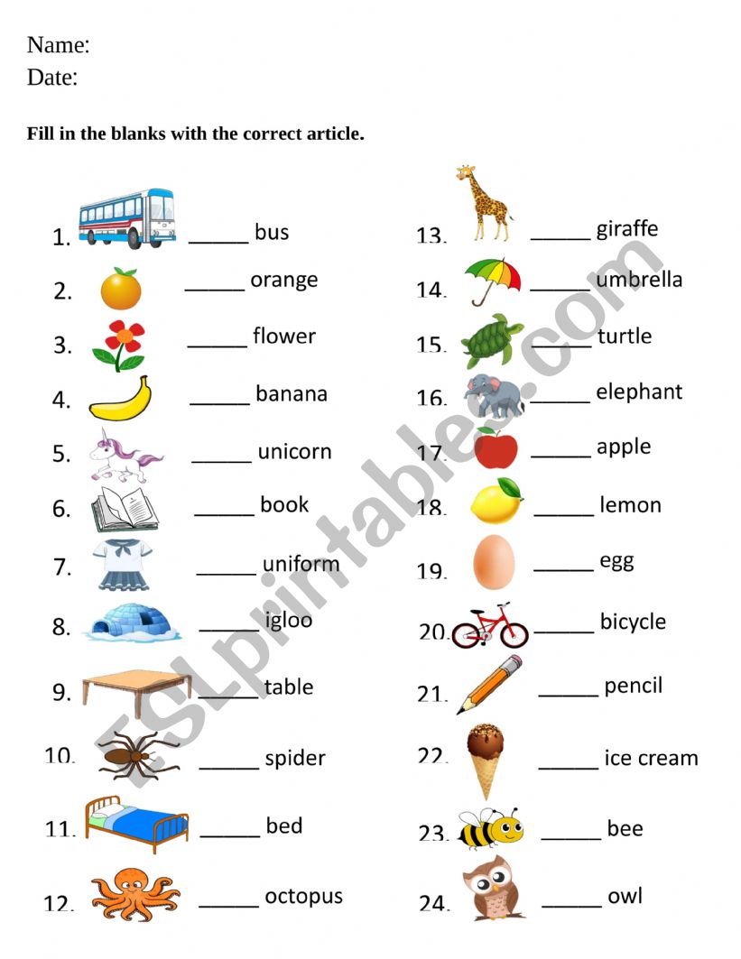 Articles - ESL worksheet by thfarang