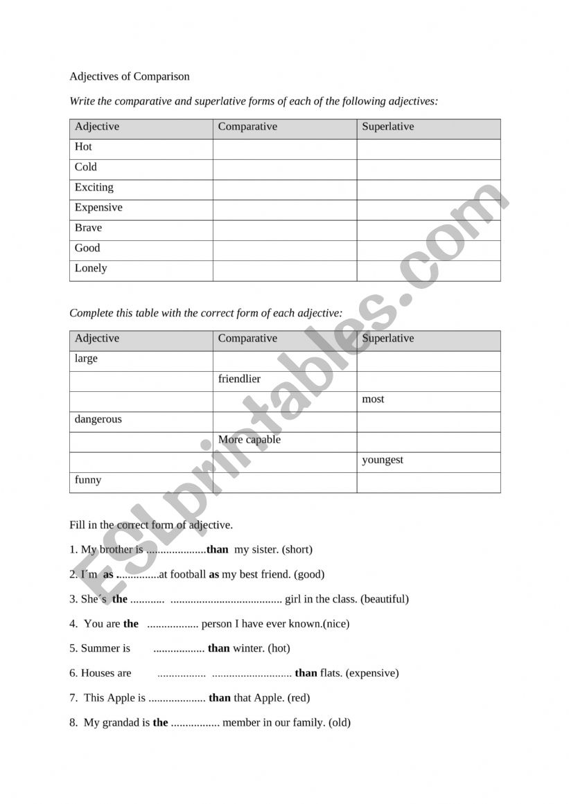 Adjectives  worksheet