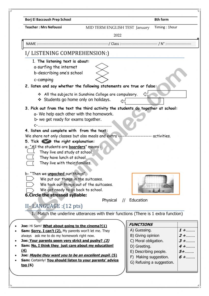 MID TERM TEST LANGUAGE AND LISTENING