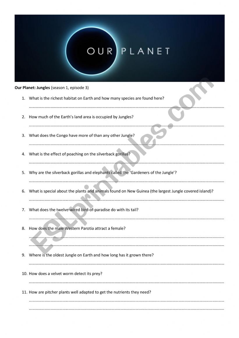 Our planet - Jungles worksheet