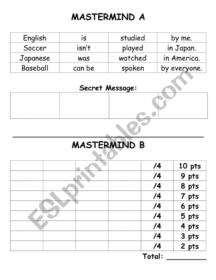 Passive Voice Game - ESL Worksheet By Jadziamaika