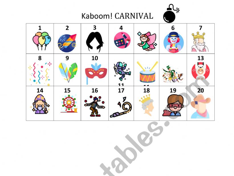 Kaboom carnival worksheet