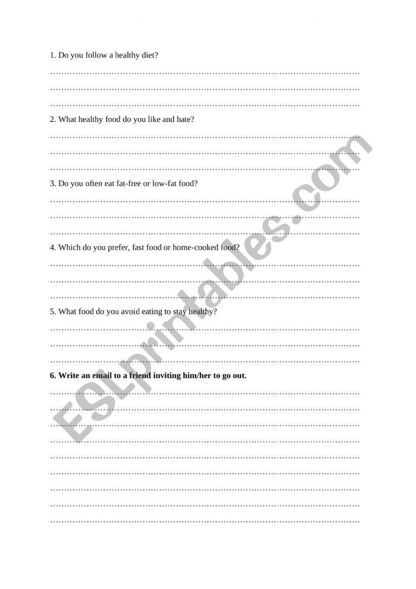 Your diet test worksheet