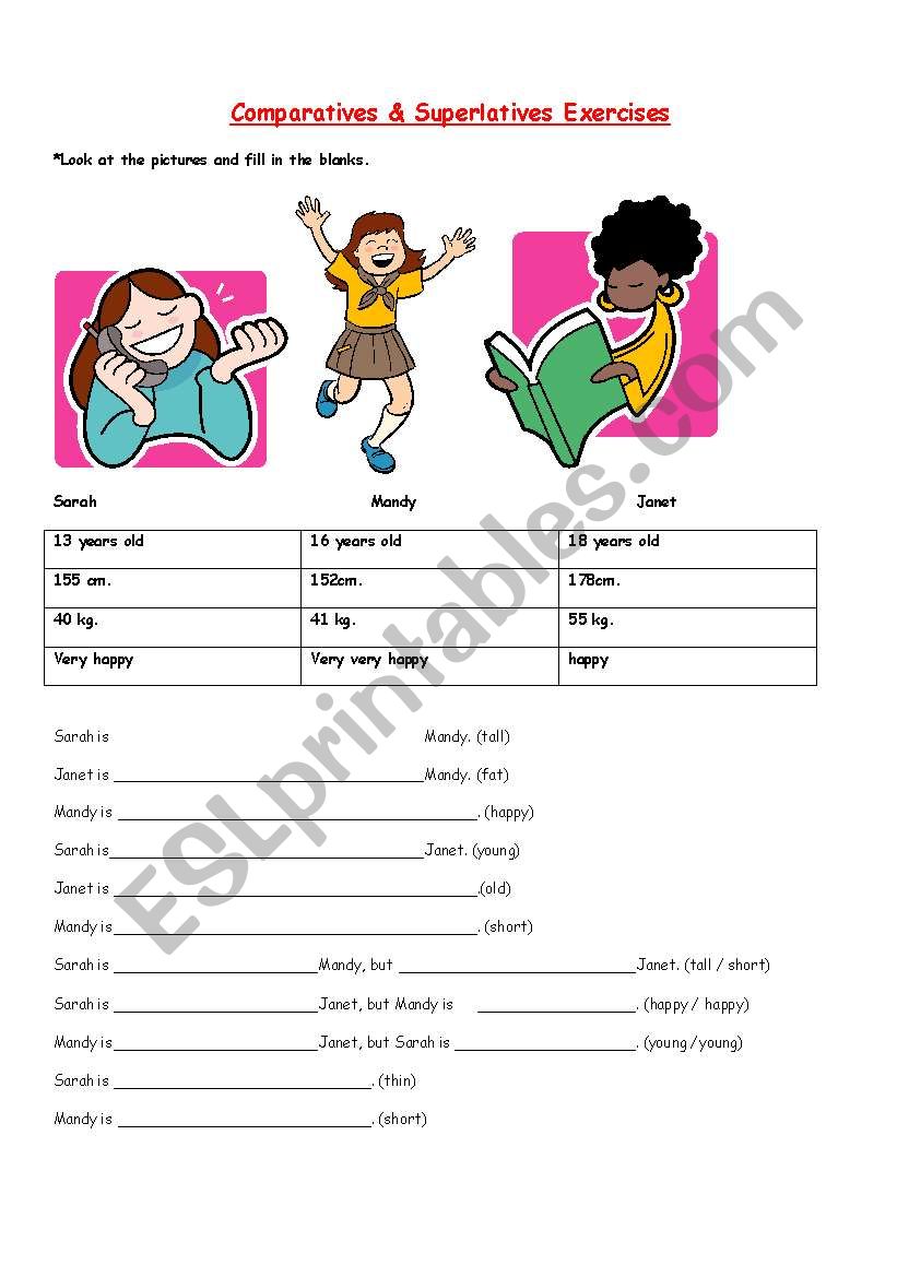 Comparatives Superlatives Exercises ESL Worksheet By Deandriagulce