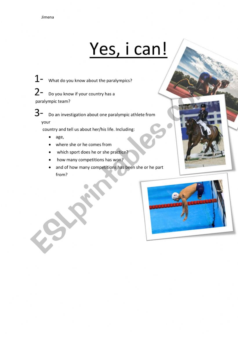 PARALYMPICS worksheet