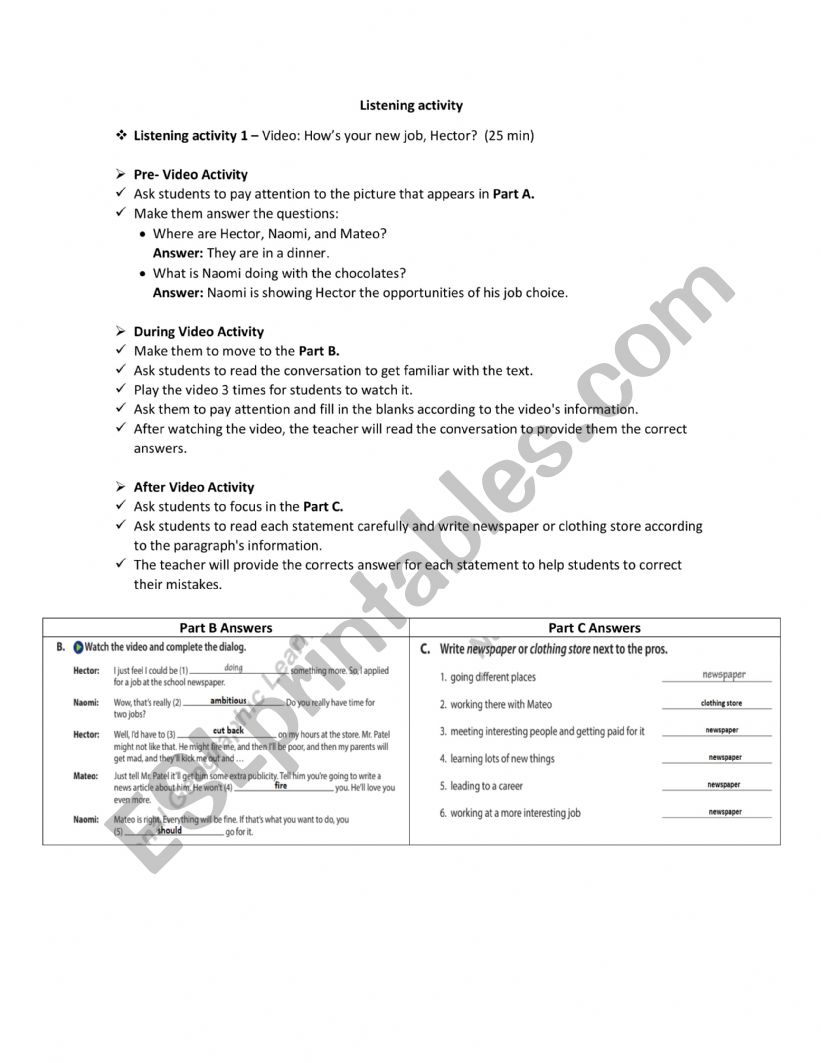 LISTENING ACTIVITY worksheet